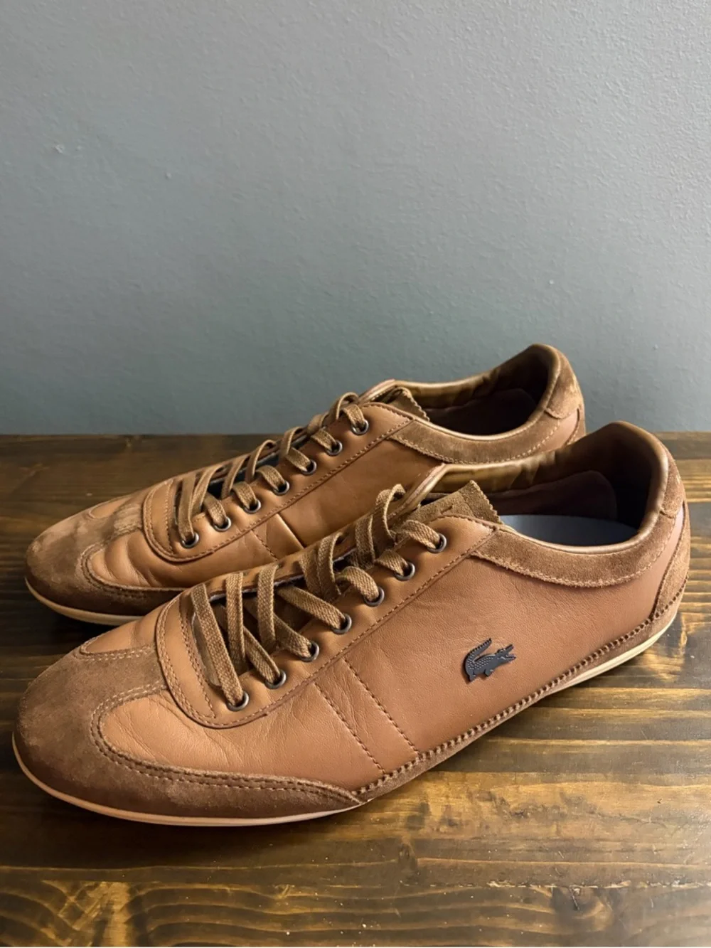 Lacoste Men’s Misano 15 SRM Brown Leather & Suede Low-Top Sneakers Size 11